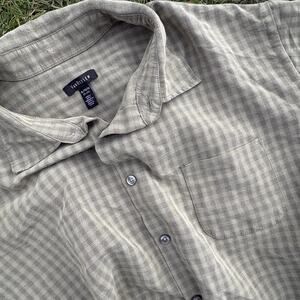 Van Heusen Studio Shirt Men’s Beige Check Woven Cotton Poly XL Pockets
